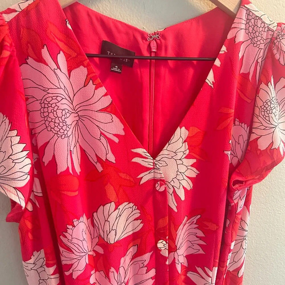 Talbots Belted Midi Shirtdress Chrysanthemum Womens Size 6 Pink Floral Flowy - Picture 4 of 9
